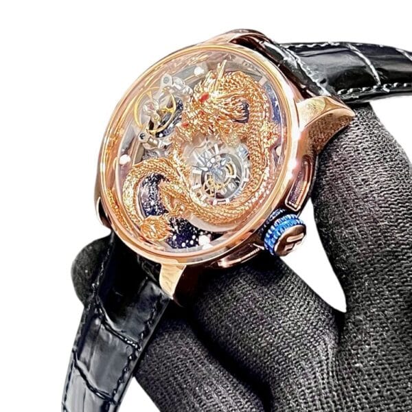 Jacob & Co. Astronomia Rose Gold Dragon Dial Black Leather Swiss Watch